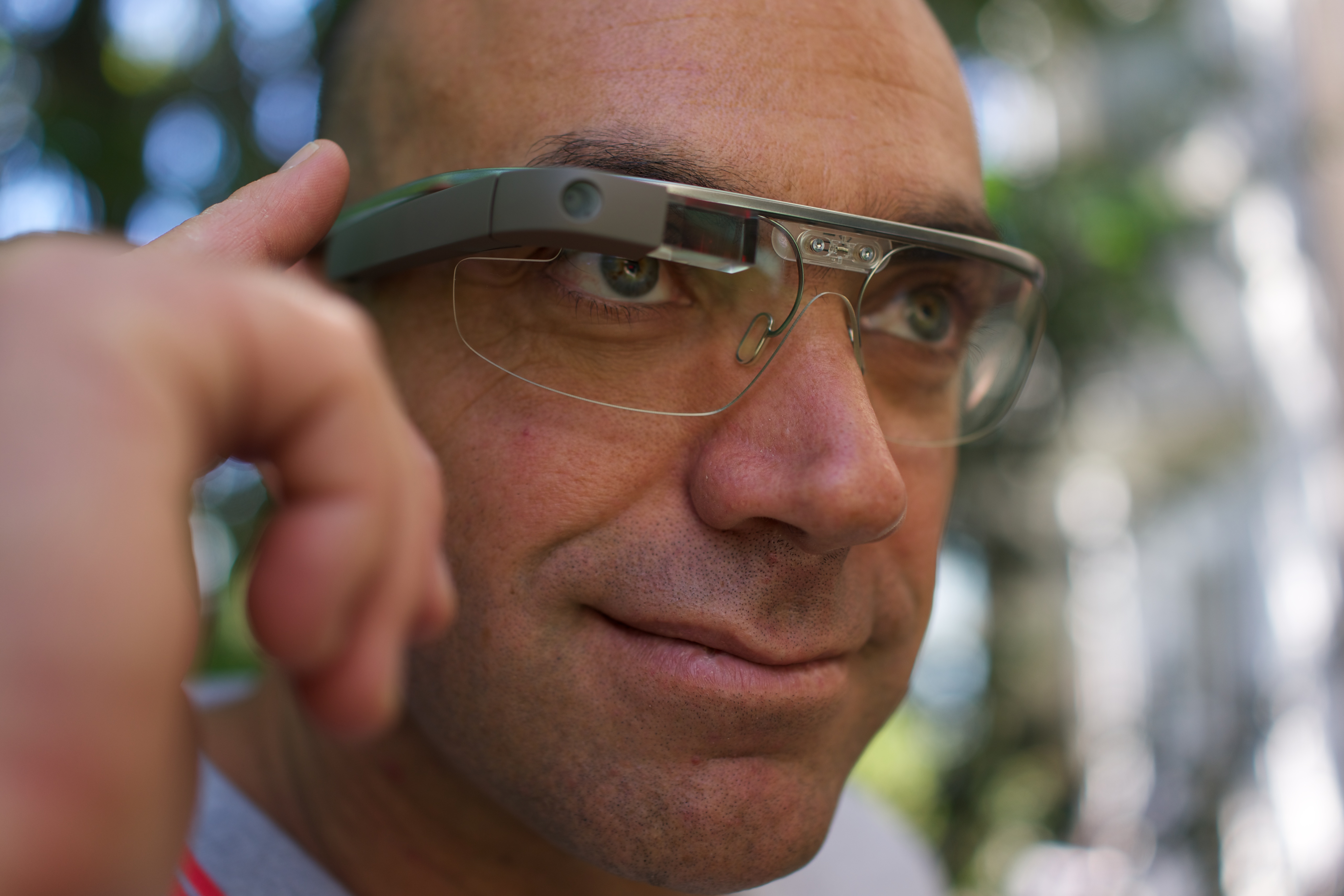 A man wearing Google Glasses