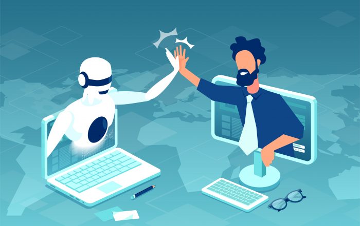 ai robot and a human working together