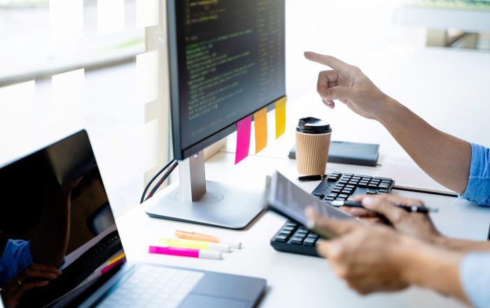 Software developer programmer coding data technologies.